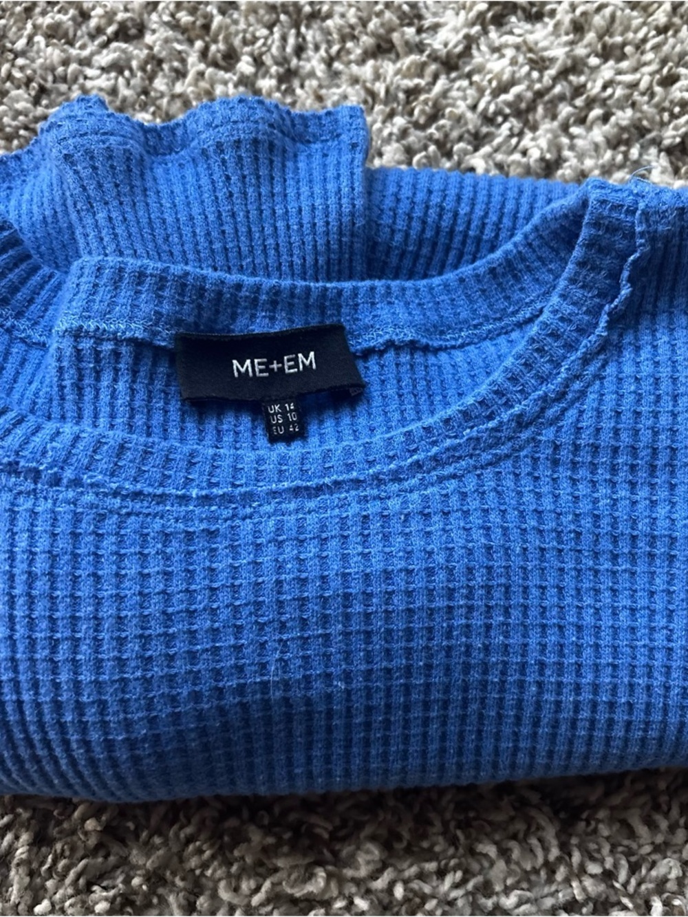 ME+EM Men's Bright Blue Waffle Crewneck rib nest top